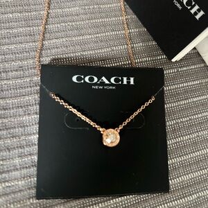 Coach Rose Gold Rhinestone Necklace 16”-18” inch adjustable chain + dustbag NWOT